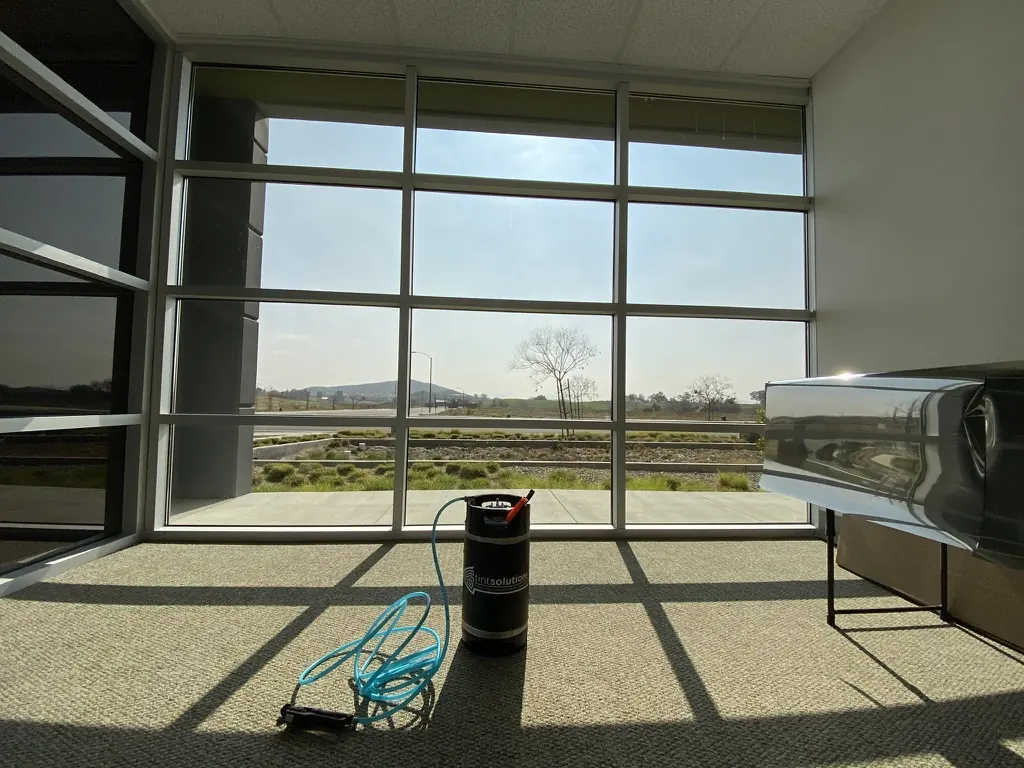 Office window wall mid-install