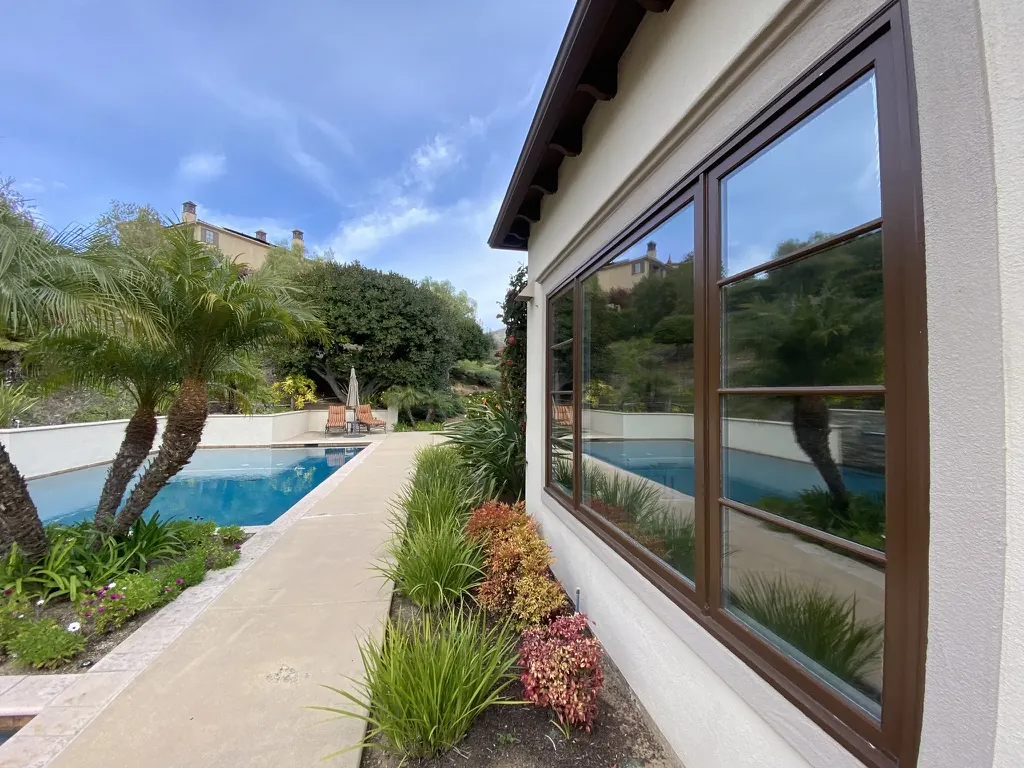 Divided-lite windows along the pool, Rancho Santa Fe