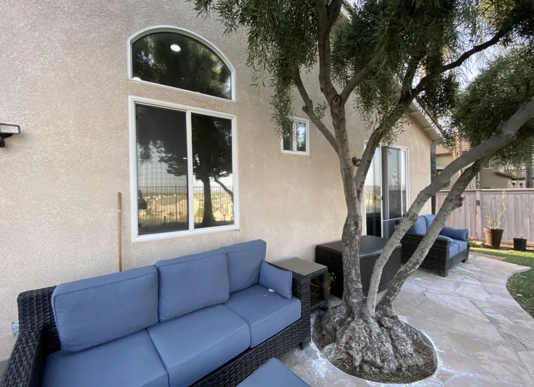 Arched window and view glass off the back patio, Temecula area