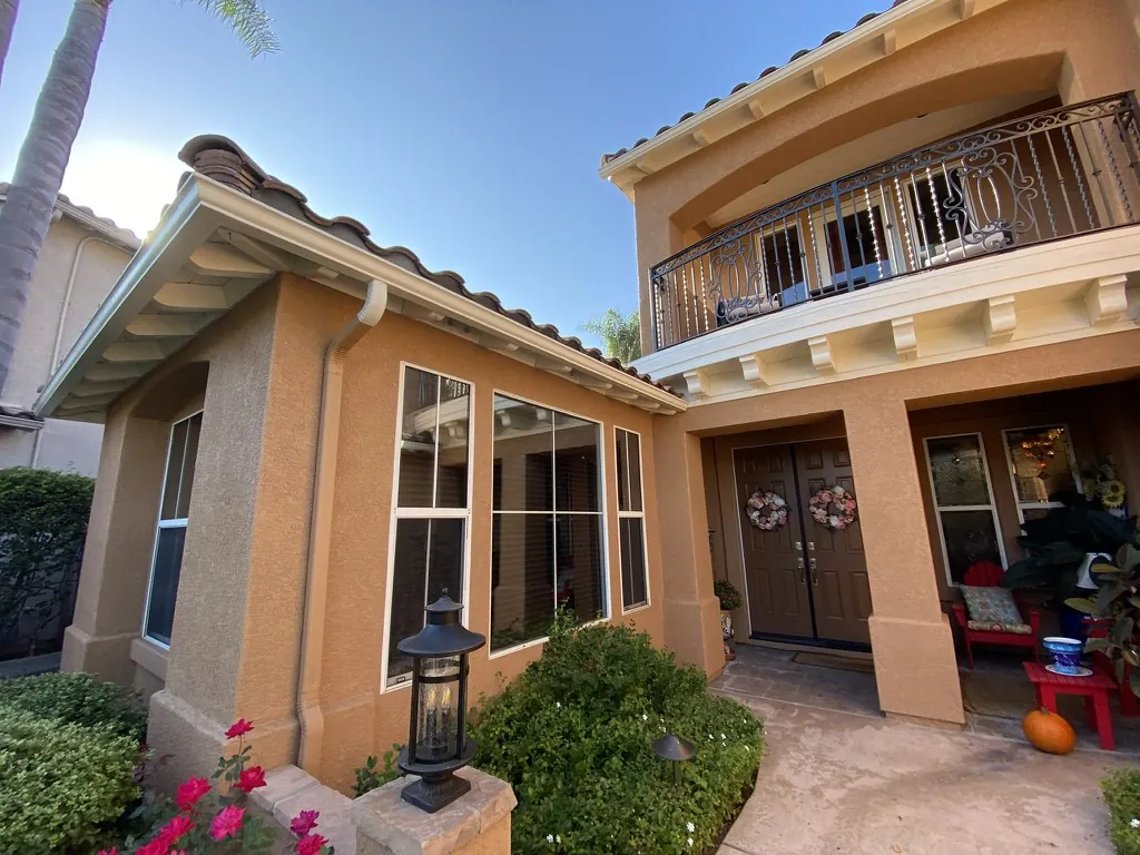 Front windows on a Spanish-style home, Temecula area