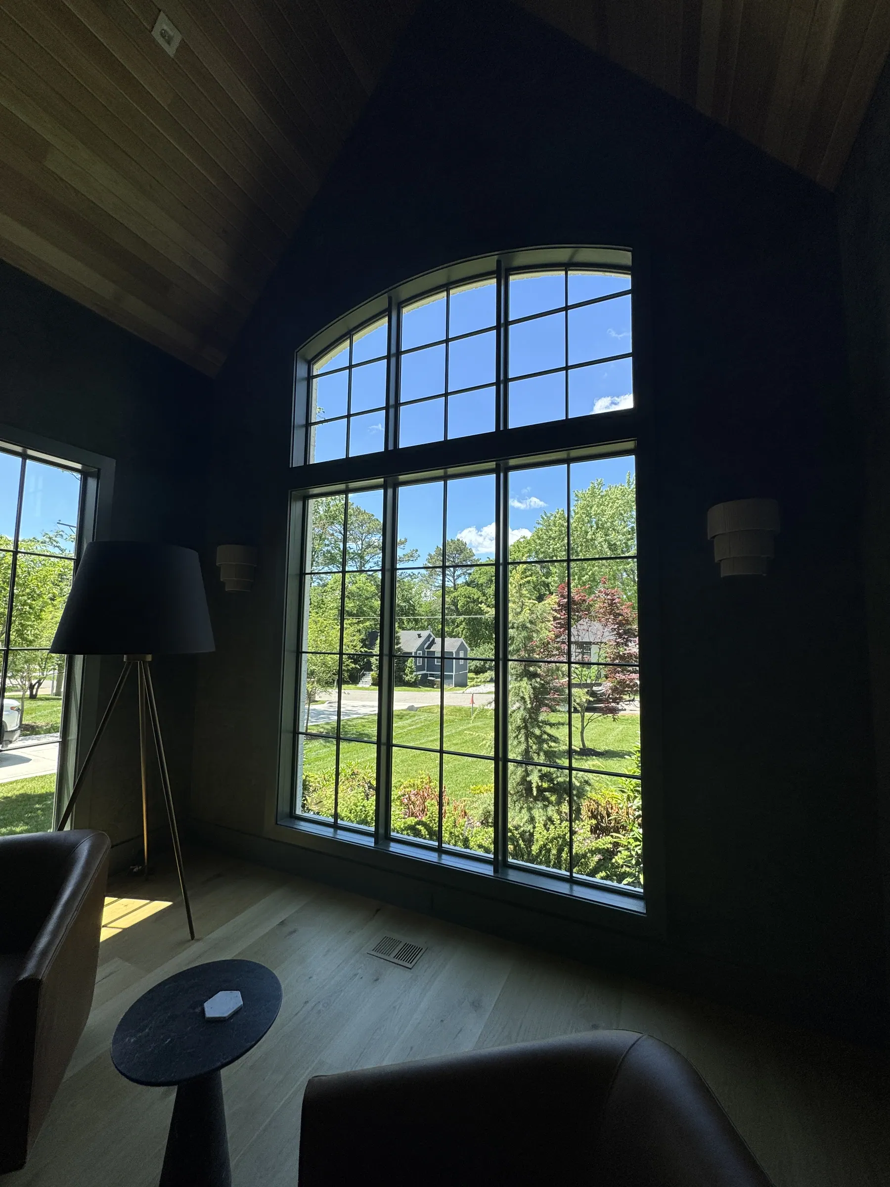 Arched window in a vaulted room