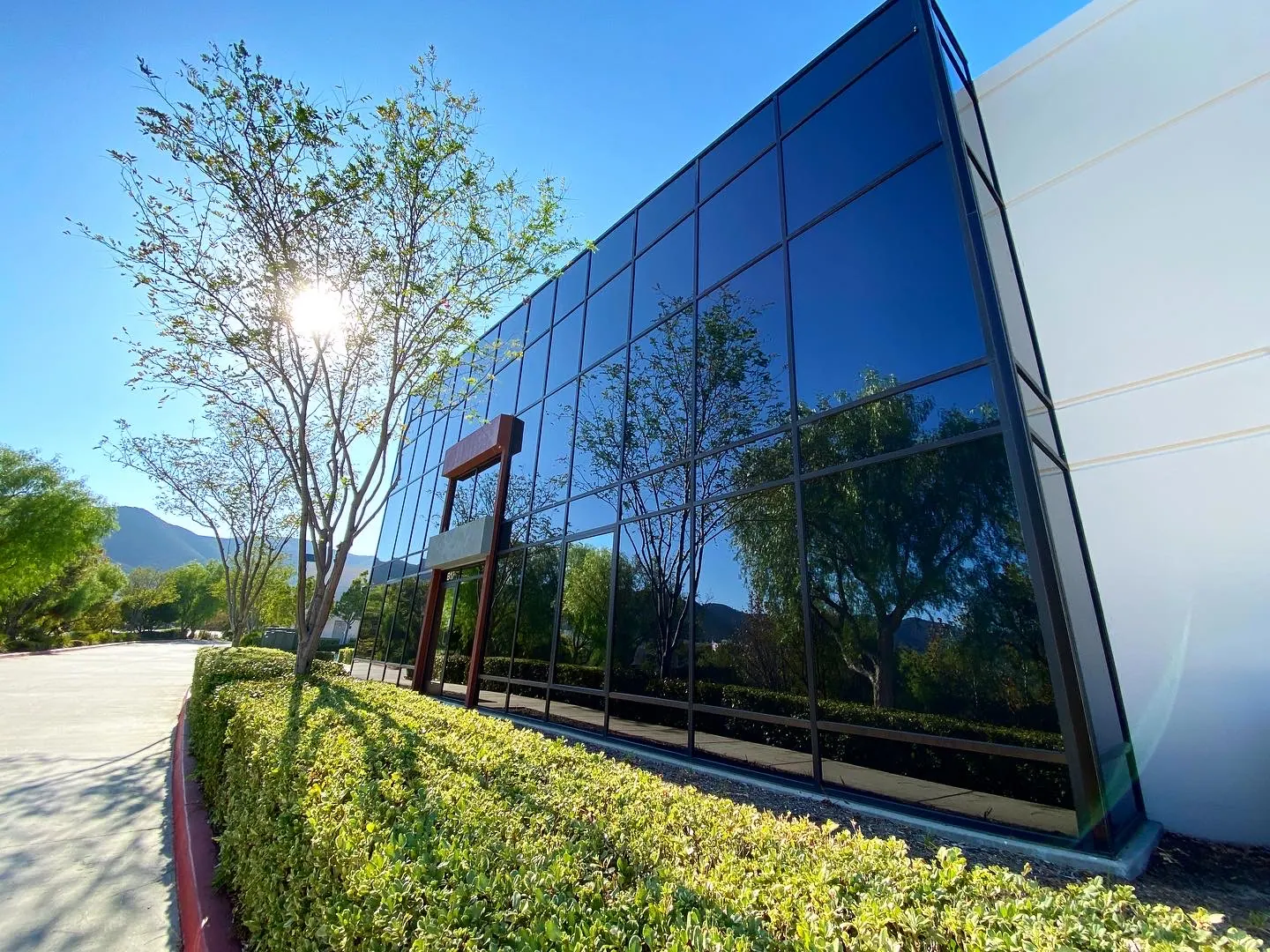 Curved glass office facade